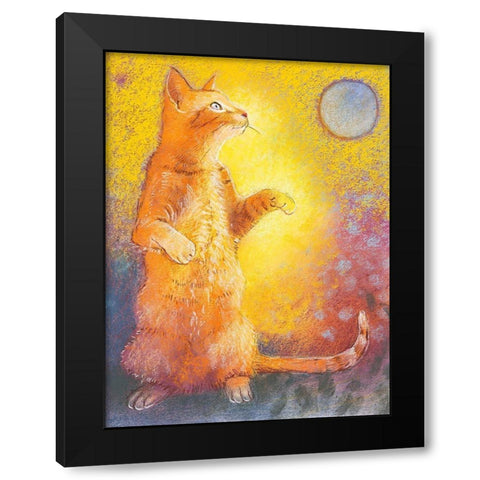 Playing Cat Black Modern Wood Framed Art Print with Double Matting by Botman, Loes
