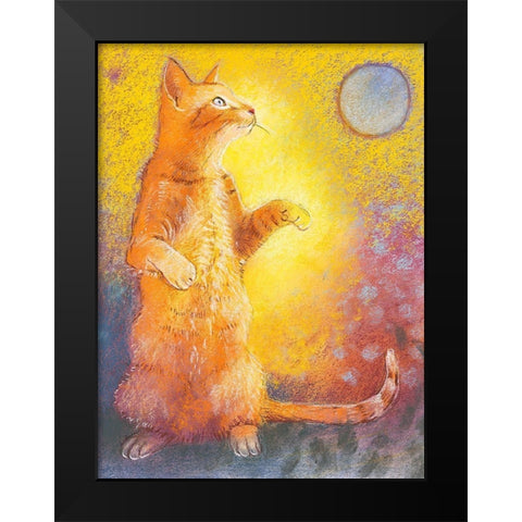 Playing Cat Black Modern Wood Framed Art Print by Botman, Loes