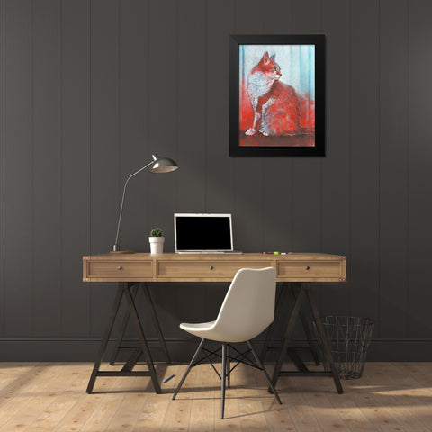 Red Cat Black Modern Wood Framed Art Print by Botman, Loes
