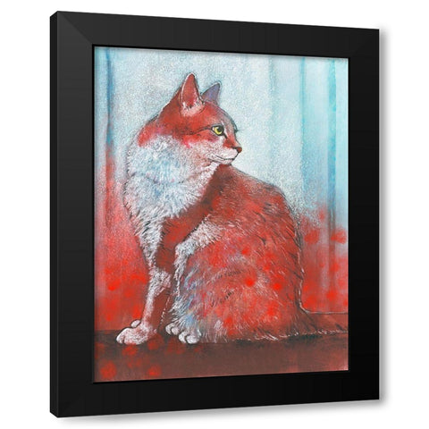 Red Cat Black Modern Wood Framed Art Print by Botman, Loes