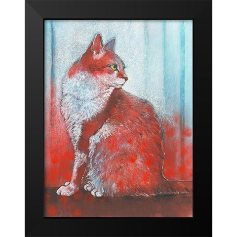 Red Cat Black Modern Wood Framed Art Print by Botman, Loes