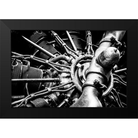 Propellor Engine close up Black Modern Wood Framed Art Print by Ronin