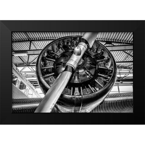 Propellor Engine Black Modern Wood Framed Art Print by Ronin