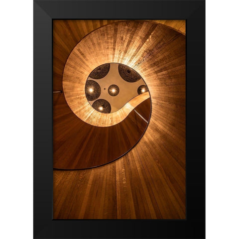 Wooden Stairs Black Modern Wood Framed Art Print by Ronin