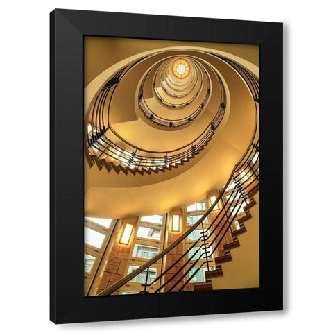 Yellow Staircase Black Modern Wood Framed Art Print with Double Matting by Ronin