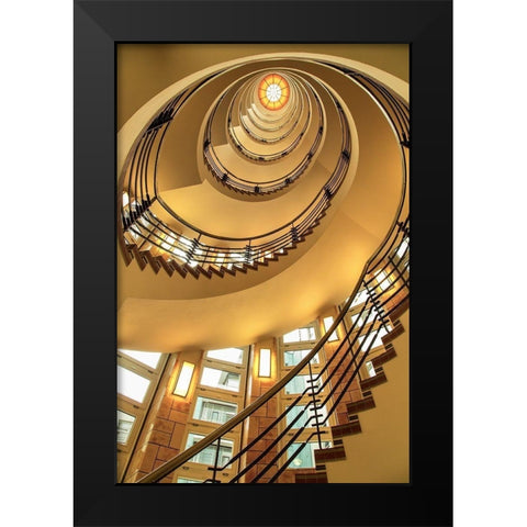 Yellow Staircase Black Modern Wood Framed Art Print by Ronin