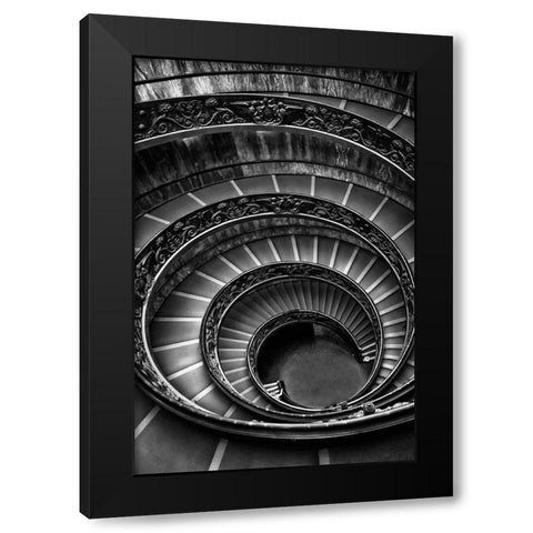 Roman Staircase black and white Black Modern Wood Framed Art Print by Ronin