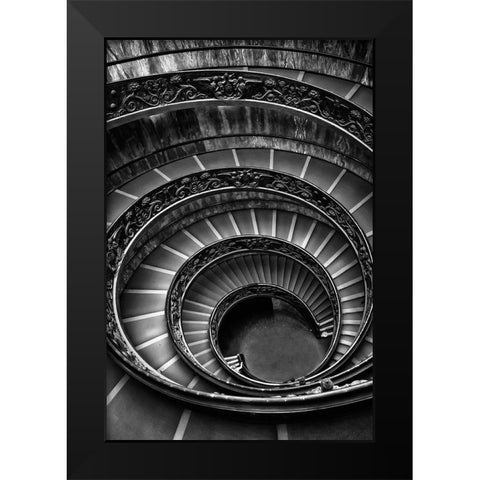 Roman Staircase black and white Black Modern Wood Framed Art Print by Ronin