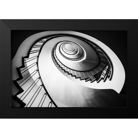 Parrot Staircase Black Modern Wood Framed Art Print by Ronin
