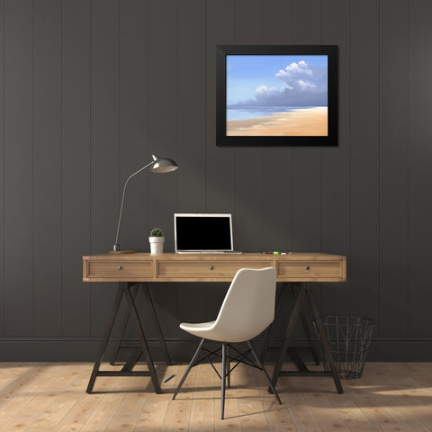 Birds on the Beach Black Modern Wood Framed Art Print by Groenhart, Jan