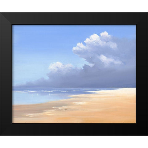 Birds on the Beach Black Modern Wood Framed Art Print by Groenhart, Jan