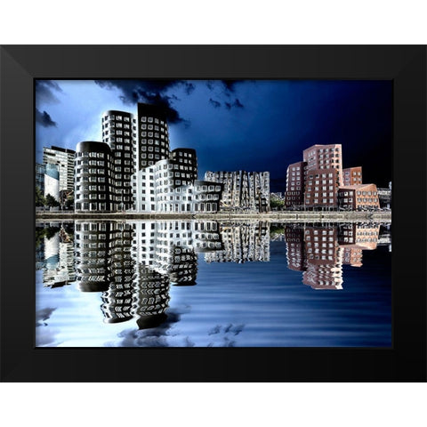 Gehry Bauten Dusseldorf im Medienhafen Black Modern Wood Framed Art Print by Fischer, Rolf