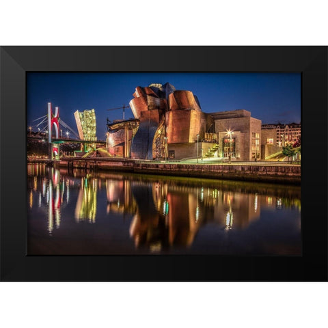 Bilbao at Night Black Modern Wood Framed Art Print by Ronin