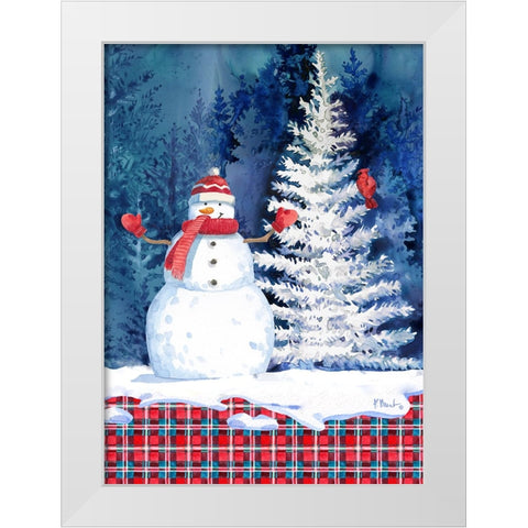 Frosted Snowman Vertical White Modern Wood Framed Art Print by Brent, Paul