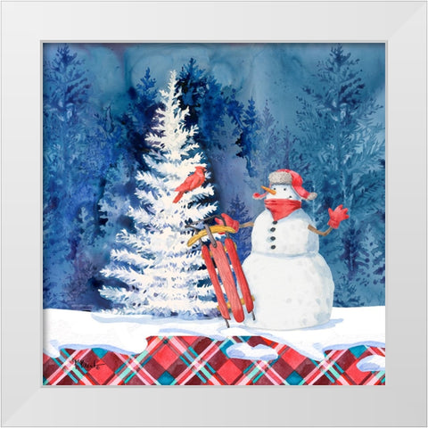 Frosted Snowman IV White Modern Wood Framed Art Print by Brent, Paul