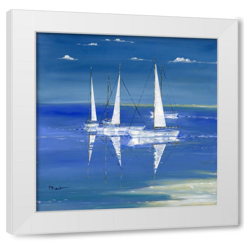 Serenity Sailboats White Modern Wood Framed Art Print by Brent, Paul