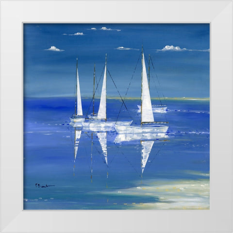Serenity Sailboats White Modern Wood Framed Art Print by Brent, Paul