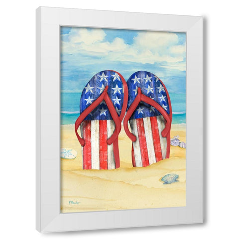 Americana Beach Flip Flops Vertical I White Modern Wood Framed Art Print by Brent, Paul