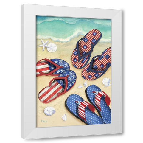 Americana Beach Flip Flops Vertical II White Modern Wood Framed Art Print by Brent, Paul