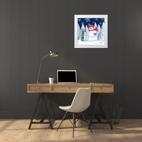 Icy Snowman II - Navy White Modern Wood Framed Art Print by Brent, Paul