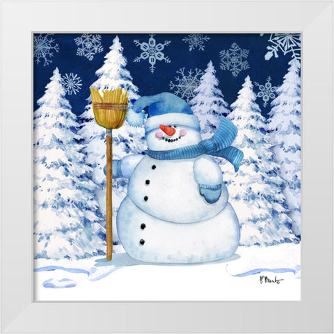 Icy Snowman V - Navy White Modern Wood Framed Art Print by Brent, Paul