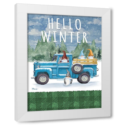 Winter Gnome Ride Vertical White Modern Wood Framed Art Print by Brent, Paul