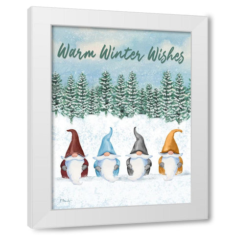 Warm Winter Gnomes Vertical White Modern Wood Framed Art Print by Brent, Paul