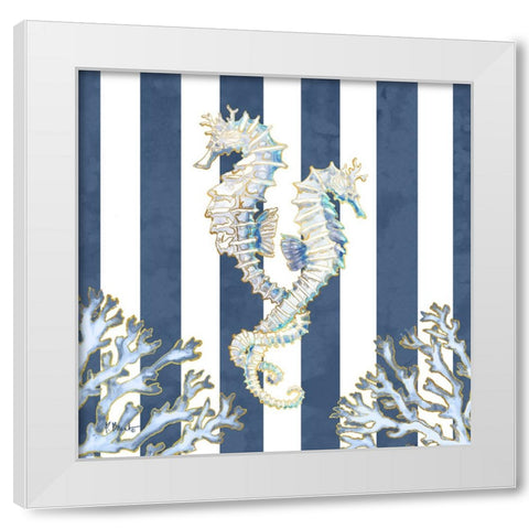 Lined Seahorse - Navy White Modern Wood Framed Art Print by Brent, Paul