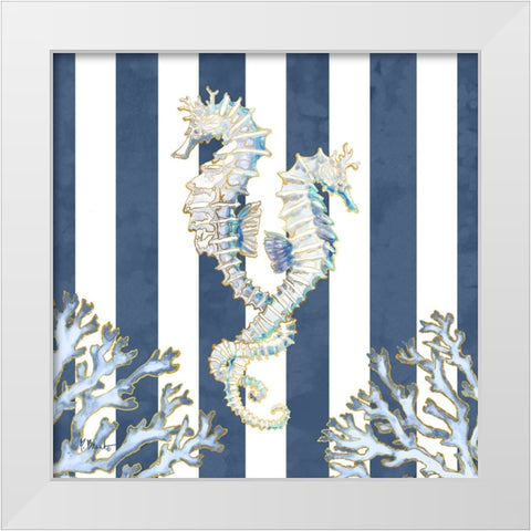 Lined Seahorse - Navy White Modern Wood Framed Art Print by Brent, Paul