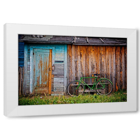 Barn And Bike White Modern Wood Framed Art Print by Lee, Rachel