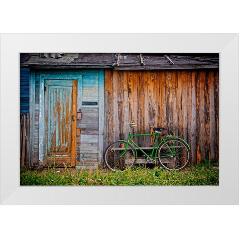 Barn And Bike White Modern Wood Framed Art Print by Lee, Rachel