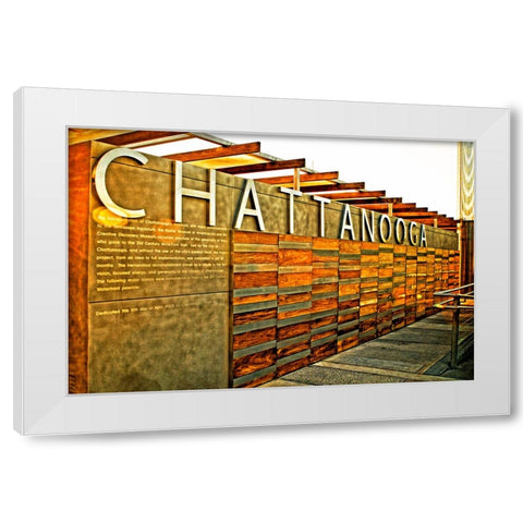 Chatt Pier Sign Metallic White Modern Wood Framed Art Print by Lee, Rachel