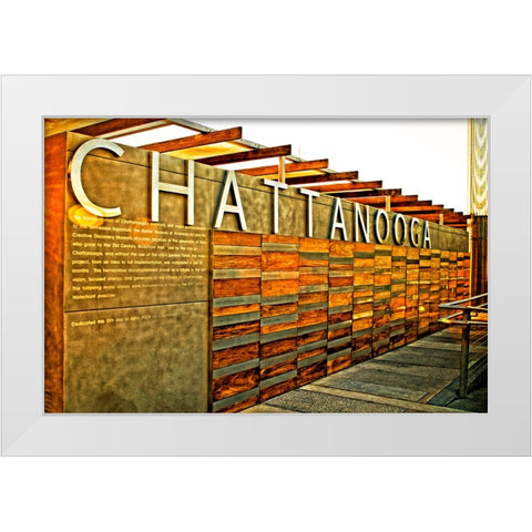 Chatt Pier Sign Metallic White Modern Wood Framed Art Print by Lee, Rachel