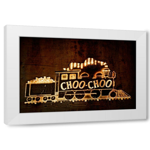 Choo Choo Sign Textured White Modern Wood Framed Art Print by Lee, Rachel