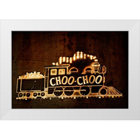 Choo Choo Sign Textured White Modern Wood Framed Art Print by Lee, Rachel