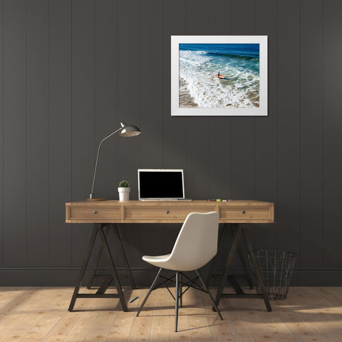 The Surfer White Modern Wood Framed Art Print by Malone, Will