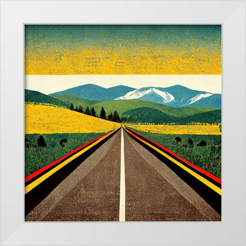 A Cheerful Drive White Modern Wood Framed Art Print by Screendoor
