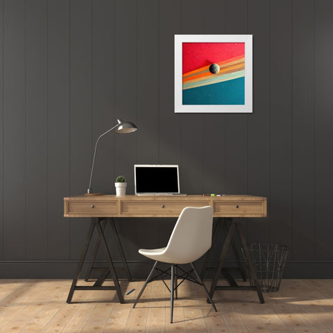 Rainbow Planet White Modern Wood Framed Art Print by Screendoor