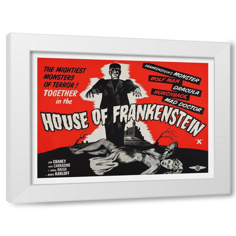 House Of Frankenstein White Modern Wood Framed Art Print by Screendoor