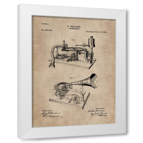 Patent Document of a Gramophone White Modern Wood Framed Art Print by CAG