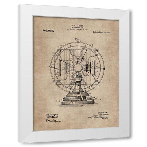 Patent Document of an Oscillating Fan White Modern Wood Framed Art Print by CAG