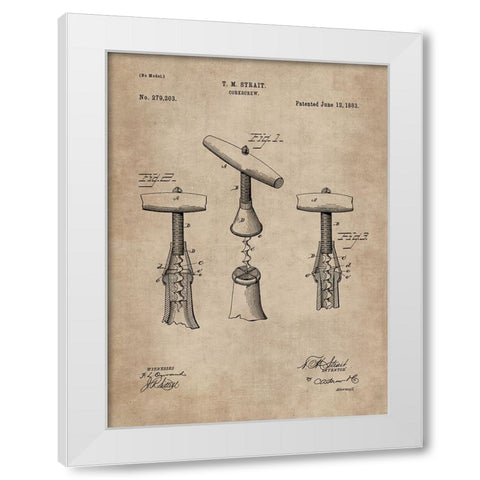 Patent Document of a Cork Screw White Modern Wood Framed Art Print by CAG
