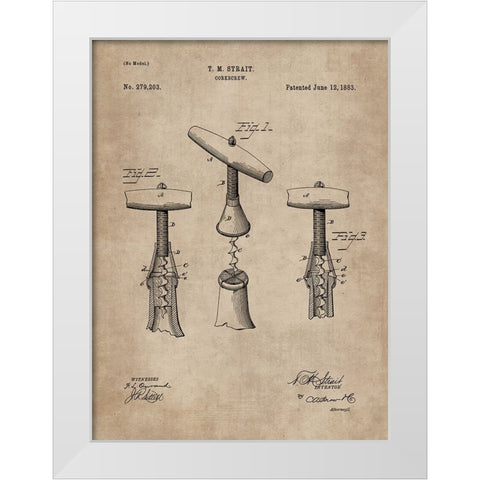 Patent Document of a Cork Screw White Modern Wood Framed Art Print by CAG