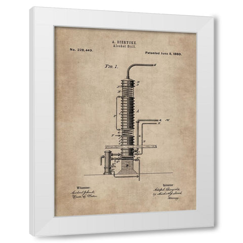 Patent Document of an Alcohol Still White Modern Wood Framed Art Print by CAG