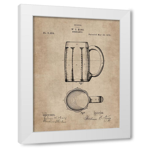 Patent Document of a Beer Mug White Modern Wood Framed Art Print by CAG