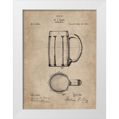 Patent Document of a Beer Mug White Modern Wood Framed Art Print by CAG