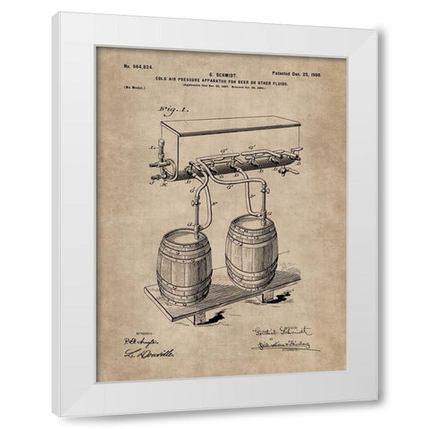 Patent Document of a Cold Air Pressure Apparatus for Beer White Modern Wood Framed Art Print by CAG