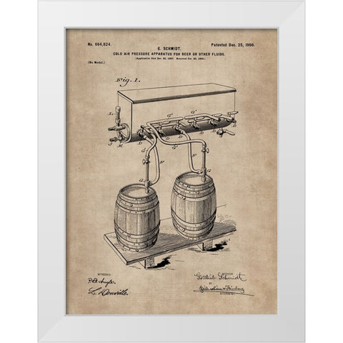 Patent Document of a Cold Air Pressure Apparatus for Beer White Modern Wood Framed Art Print by CAG