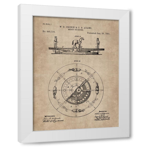 Patent Document of a Merry-Go-Round White Modern Wood Framed Art Print by CAG