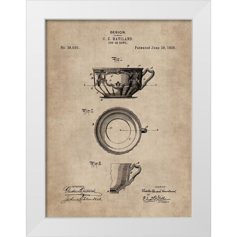 Patent Document of a Cup or Bowl White Modern Wood Framed Art Print by CAG